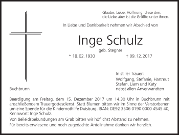 Anzeige von Inge Schulz von MGO