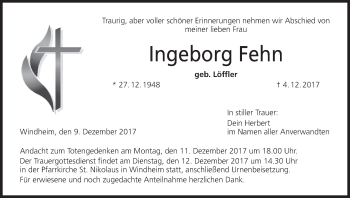 Anzeige von Ingeborg Fehn von MGO