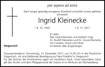 Anzeige von Ingrid Kleinecke von MGO