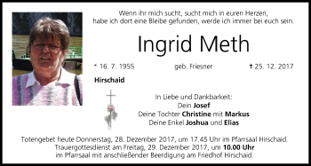 Anzeige von Ingrid Meth von MGO