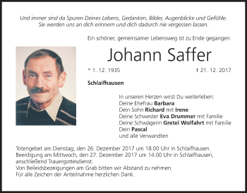 Anzeige von Johann Saffer von MGO