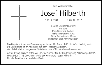 Anzeige von Josef Hilberth von MGO
