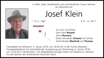 Anzeige von Josef Klein von MGO