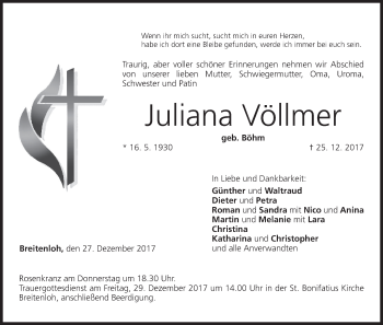Anzeige von Juliana Völlmer von MGO