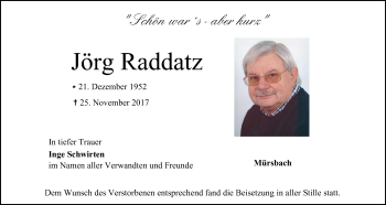 Anzeige von Jörg Raddatz von MGO
