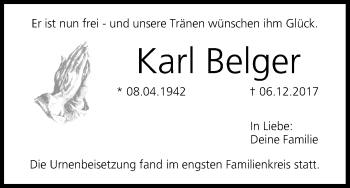 Anzeige von Karl Belger von MGO