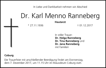 Anzeige von Karl Menno Ranneberg von MGO