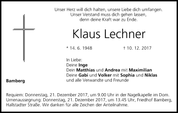 Anzeige von Klaus Lechner von MGO