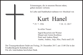 Anzeige von Kurt Hanel von MGO