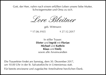 Anzeige von Lore Bleitner von MGO