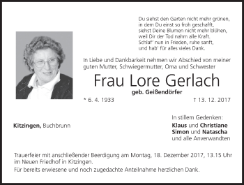 Anzeige von Lore Gerlach von MGO
