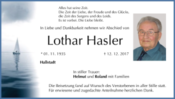 Anzeige von Lothar Hasler von MGO