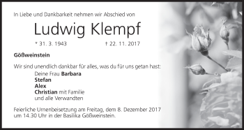 Anzeige von Ludwig Klempf von MGO