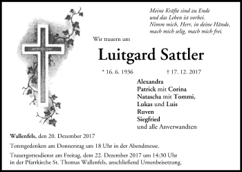 Anzeige von Luitgard Sattler von MGO