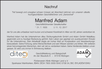 Anzeige von Manfred Adam von MGO