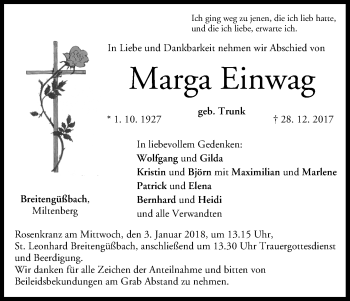 Anzeige von Marga Einwag von MGO