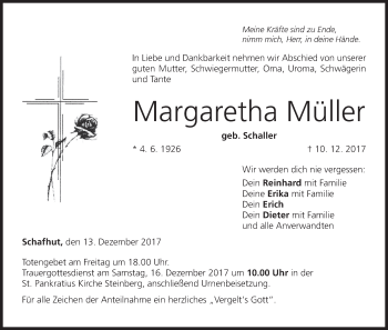 Anzeige von Margaretha Müller von MGO