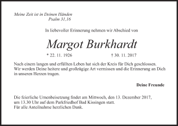 Anzeige von Margot Burkhardt von MGO