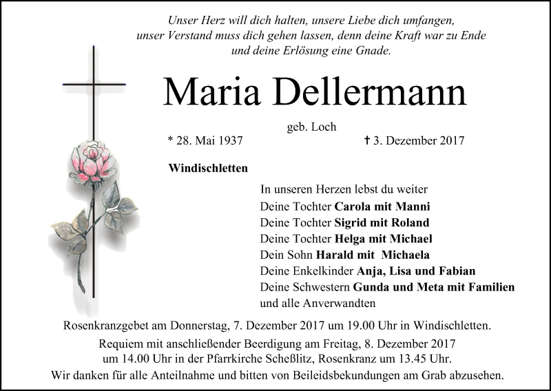  Traueranzeige für Maria Dellermann vom 06.12.2017 aus MGO