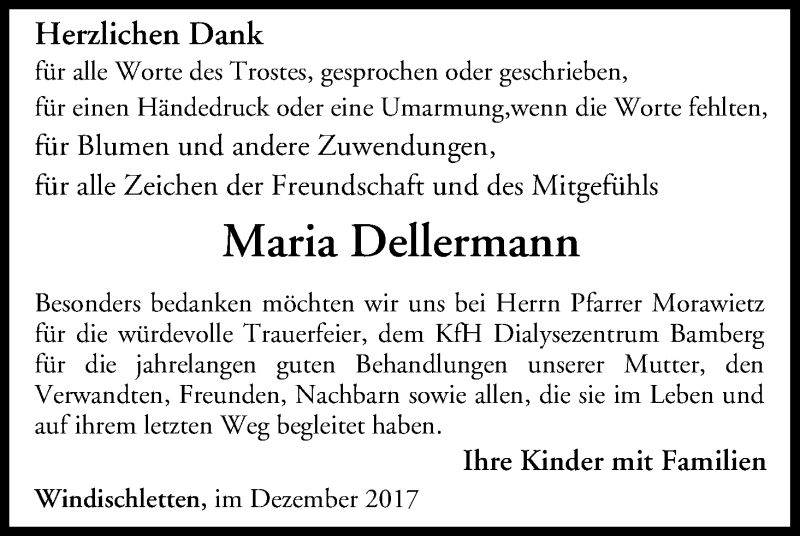  Traueranzeige für Maria Dellermann vom 30.12.2017 aus MGO