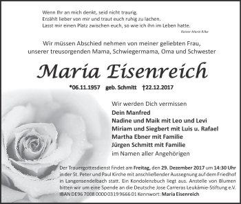 Anzeige von Maria Eisenreich von MGO