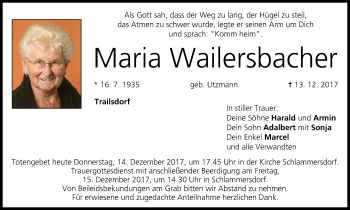 Anzeige von Maria Wailersbacher von MGO