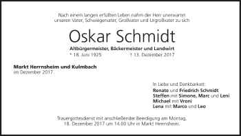 Anzeige von Oskar Schmidt von MGO