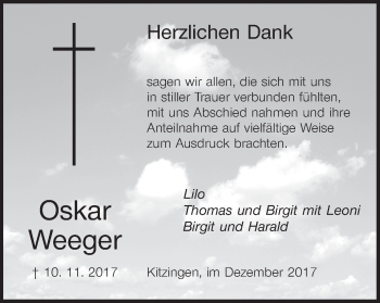 Anzeige von Oskar Weeger von MGO