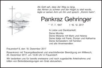 Anzeige von Pankraz Gehringer von MGO