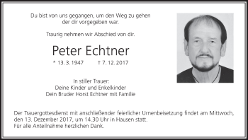 Anzeige von Peter Echtner von MGO