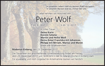 Anzeige von Peter Wolf von MGO