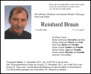 Anzeige von Reinhard Braun von MGO
