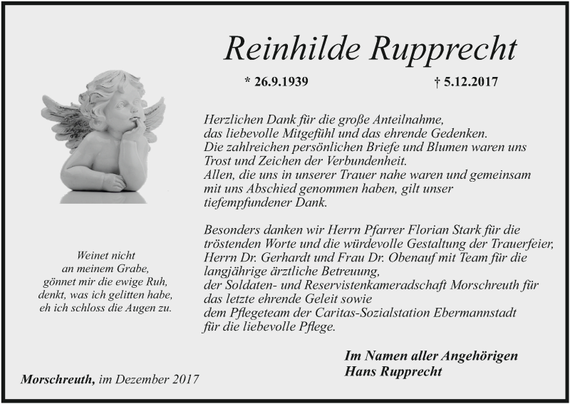  Traueranzeige für Reinhilde Rupprecht vom 23.12.2017 aus MGO