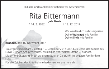 Anzeige von Rita Bittermann von MGO