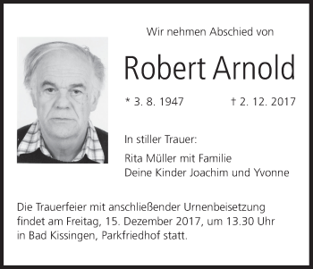 Anzeige von Robert Arnold von MGO