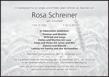Anzeige von Rosa Schreiner von MGO