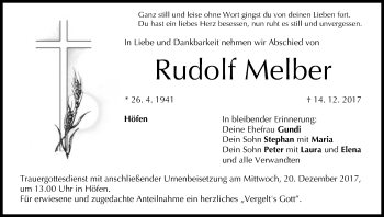 Anzeige von Rudolf Melber von MGO