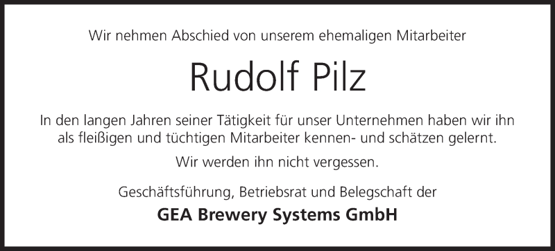  Traueranzeige für Rudolf Pilz vom 13.12.2017 aus MGO