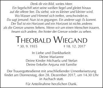 Anzeige von Theobald Wiegand von MGO