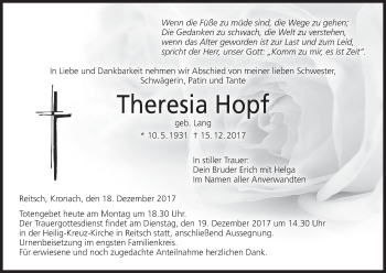 Anzeige von Theresia Hopf von MGO