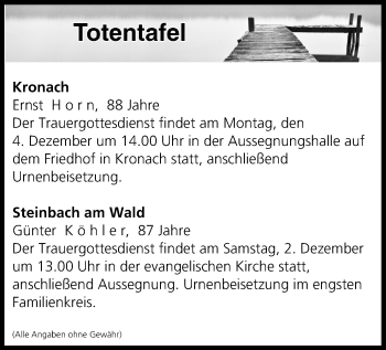 Anzeige von Totentafel vom 02.12.2017 von MGO