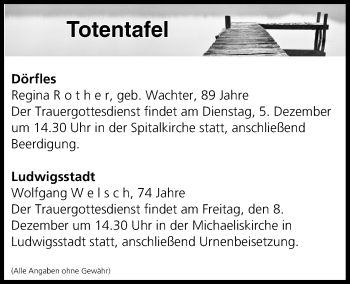 Anzeige von Totentafel vom 05.12.2017 von MGO
