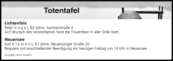 Anzeige von Totentafel vom 08.12.2017 von MGO