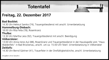 Anzeige von Totentafel vom 21.12.2017 von MGO
