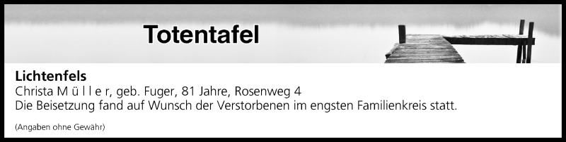  Traueranzeige für Totentafel vom 23.12.2017 vom 23.12.2017 aus MGO