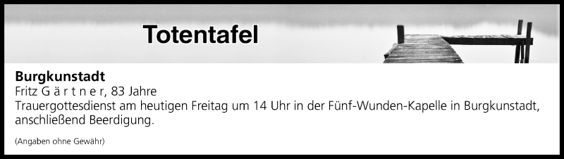  Traueranzeige für Totentafel vom 29.12.2017 vom 29.12.2017 aus MGO