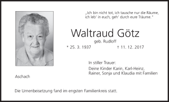 Anzeige von Waltraud Götz von MGO