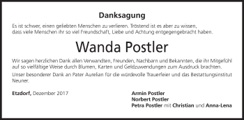 Anzeige von Wanda Postler von MGO