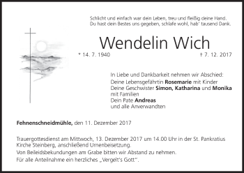 Anzeige von Wendelin Wich von MGO