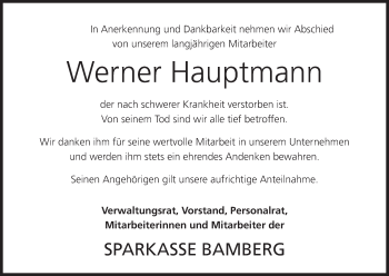 Anzeige von Werner Hauptmann von MGO